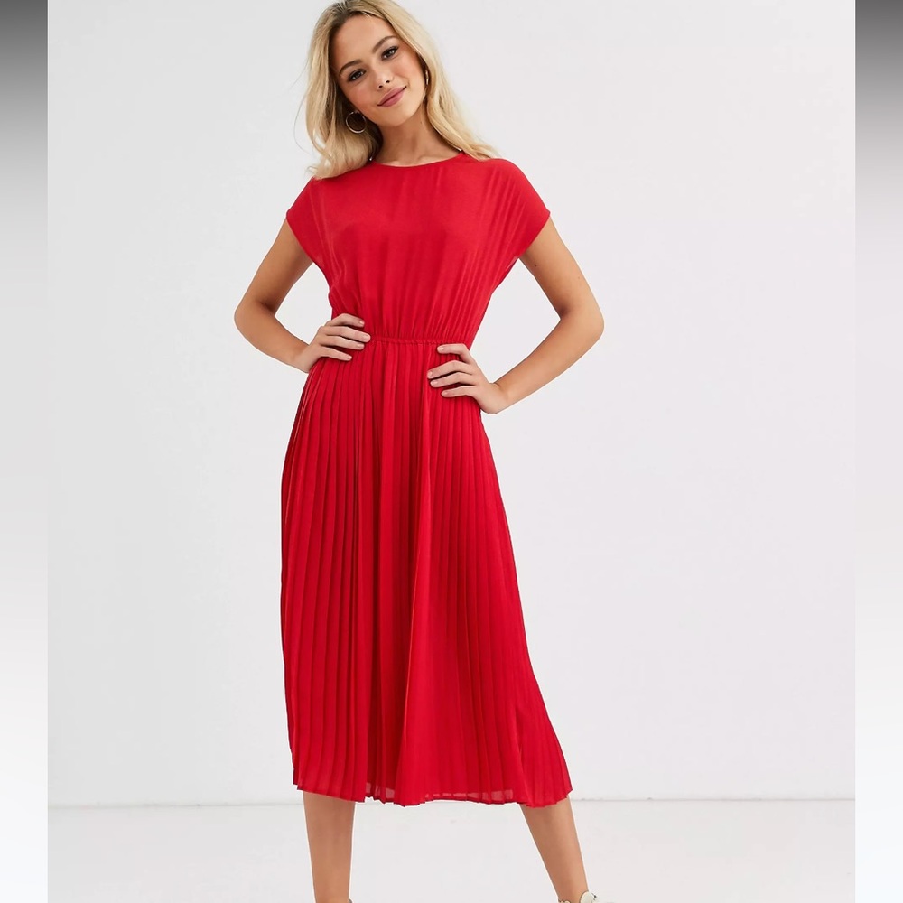 ASOS New Look Red Pleated MIDI Dress